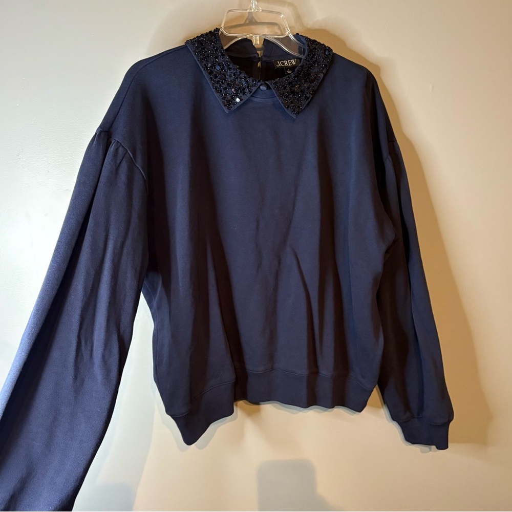 J. Crew Navy Sequin Collar Sweatshirt - Picture 3 of 5